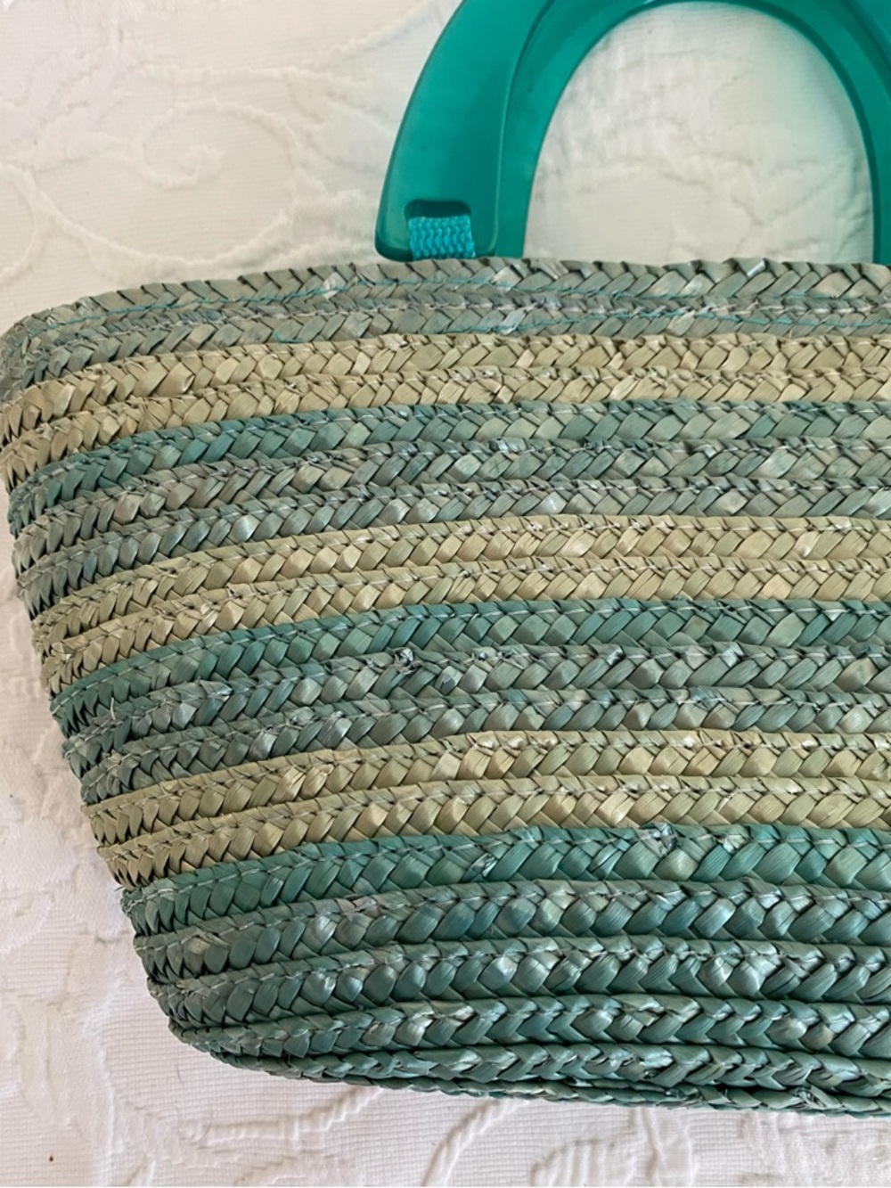 Wheat Straw Hand Bag Aqua Turquoise Green NWOT